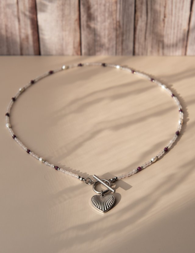 Naszyjnik AMOUR - kwarc różowy, rubin i perła słodkowodna