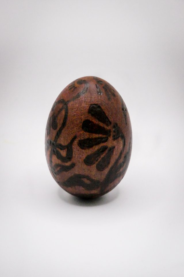 Ręcznie dekorowane drewniane jajko – wzór ORGANICZNY - pirografia,  buk, bejcowane na palisander,upominek na Wielkanoc, Easter, egg