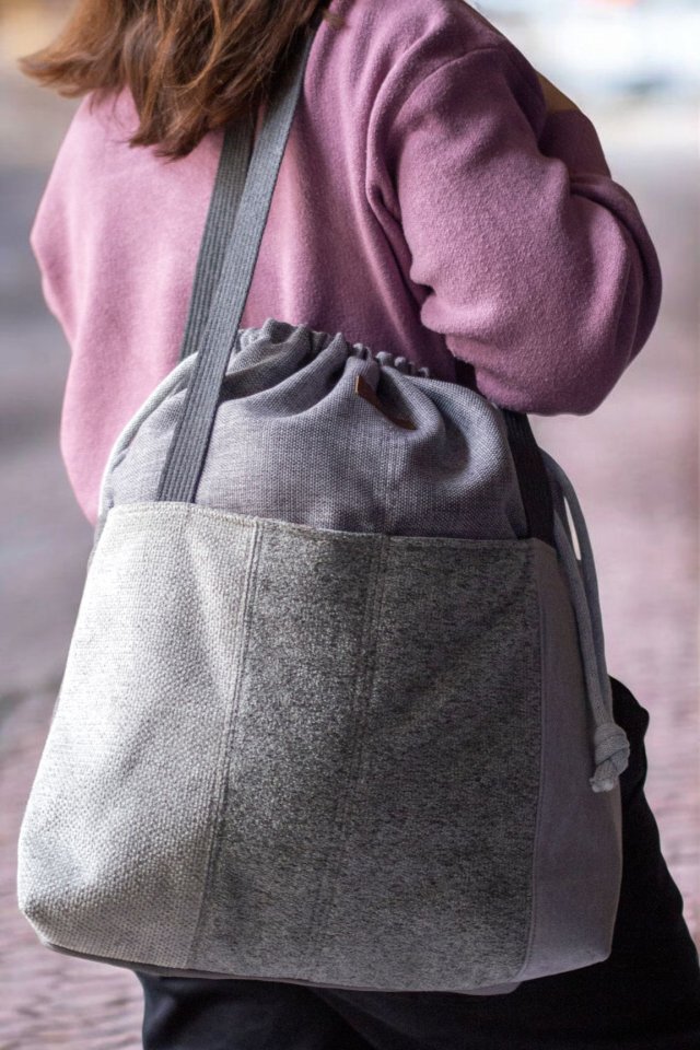 Szara duża torba z kominem patchwork