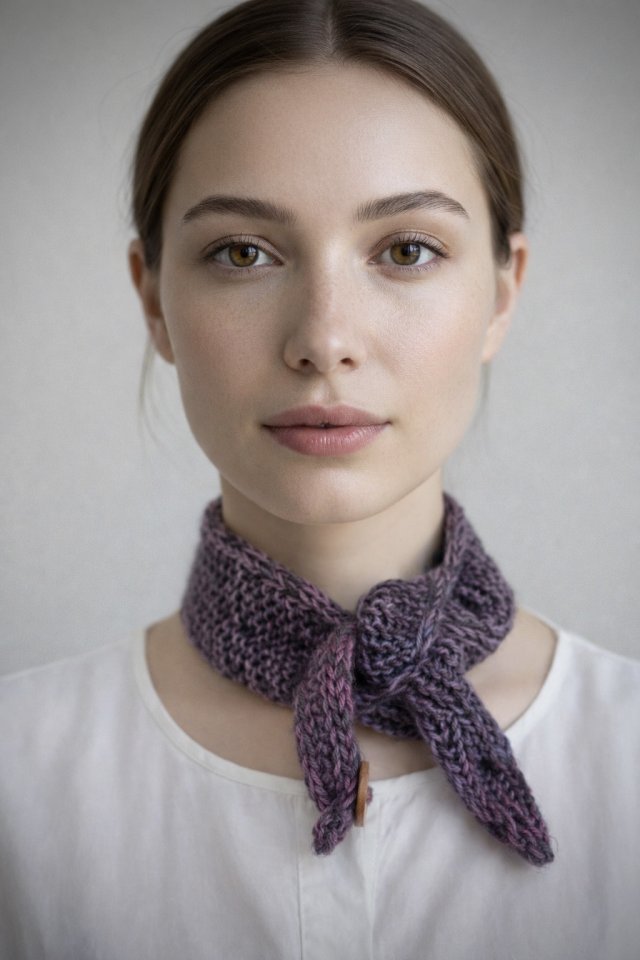 Minimalistyczny krótki szalik wiązany ręcznie robiony