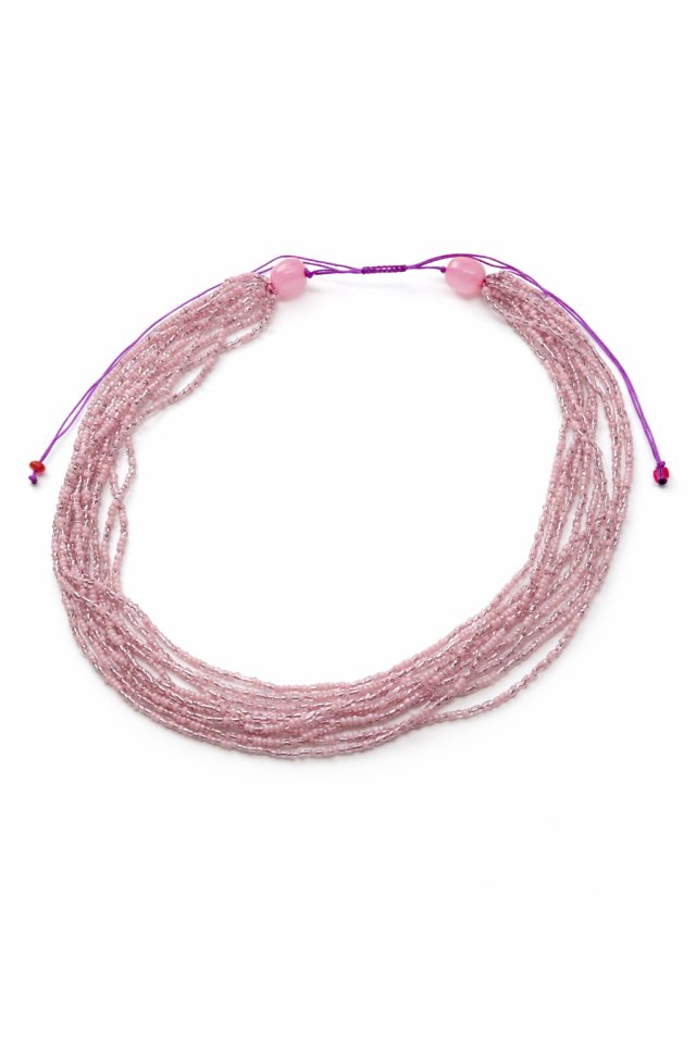 Naszyjnik elegancki, wielowarstwowy z różowych nude koralików