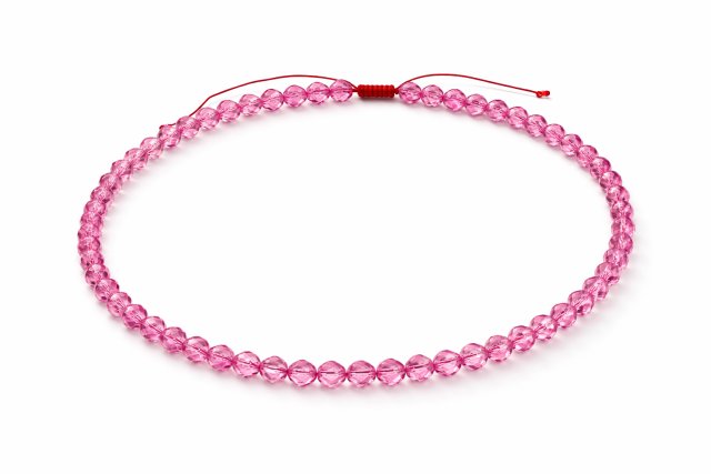 Naszyjnik z Fasetowanych Różowych Kryształów na Czerwonym Sznurku - Regulowany
