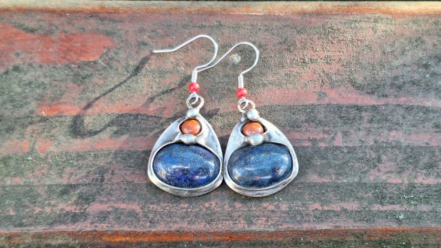 Granat z pomarańczą - kolczyki