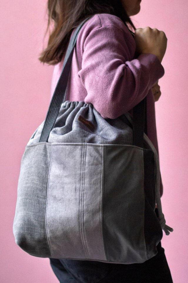 Patchworkowa duża szara torba z kominem