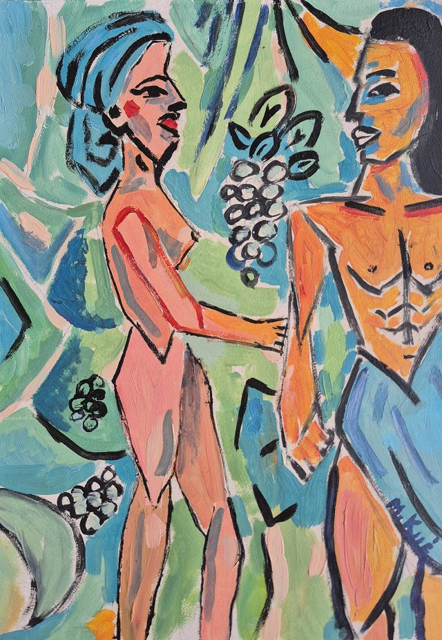 obraz do salonu  akt spotkanie w winnicy