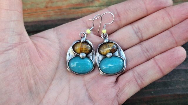 Niebieskie z brązem - kolczyki