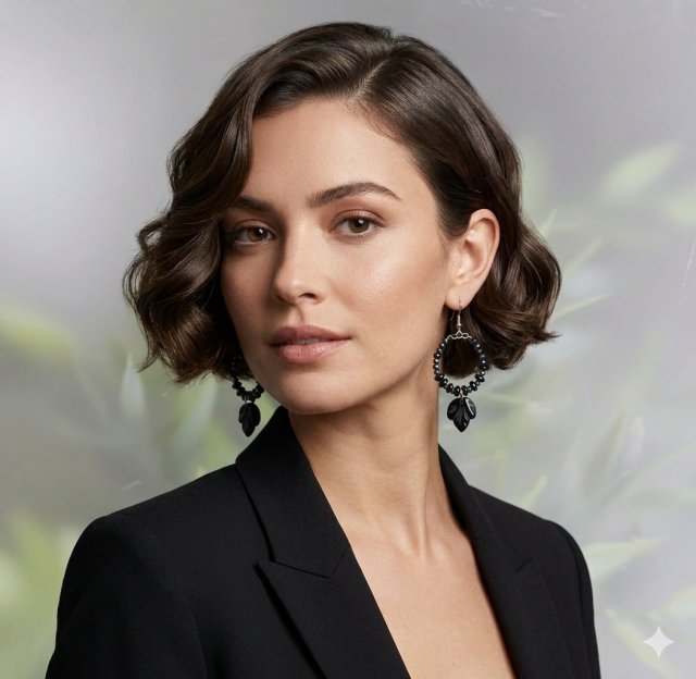 Kolczyki Koła Koralikowe Małe Czarne z Liściem