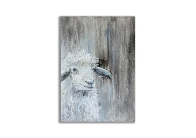 Obraz olejny ręcznie malowany. Owieczka. Baranek.