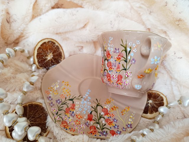 komplet polne kwiaty ręcznie malowany 250 ml.