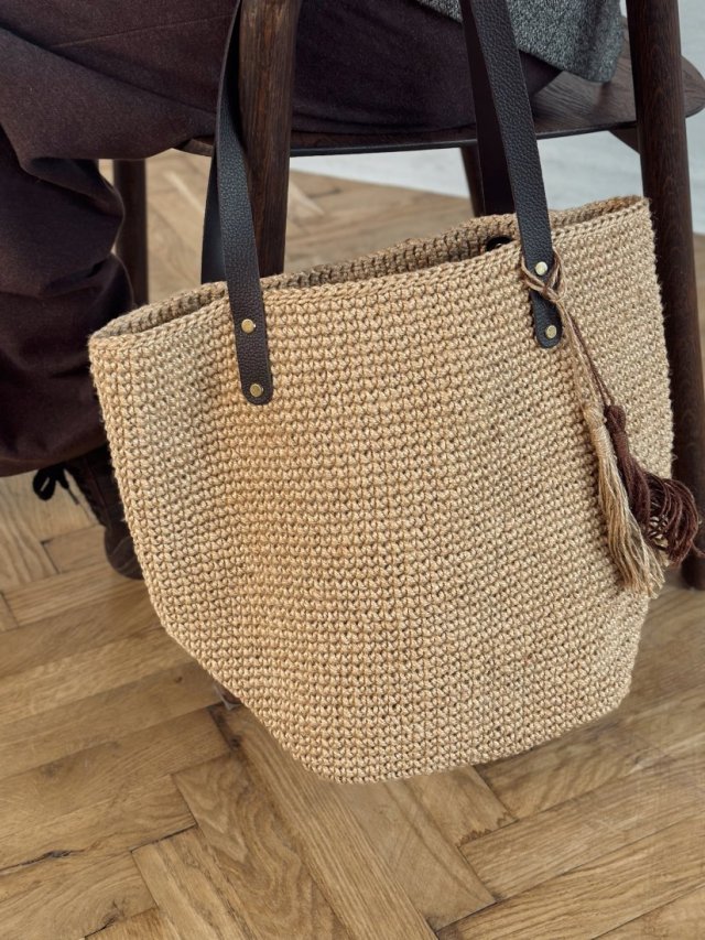 Torebka z naturalnej juty ze skórzanymi rączkami – torba handmade