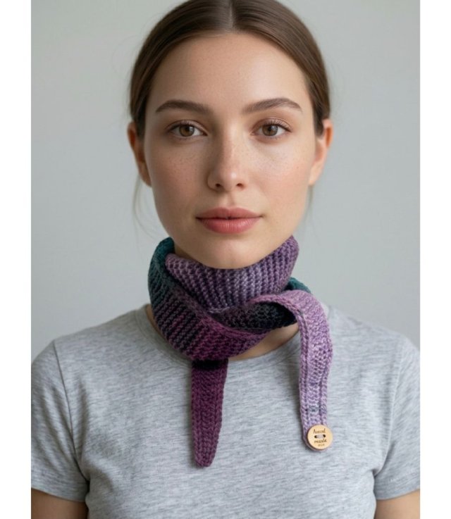 Minimalistyczny krótki szalik wiązany ręcznie robiony vegan