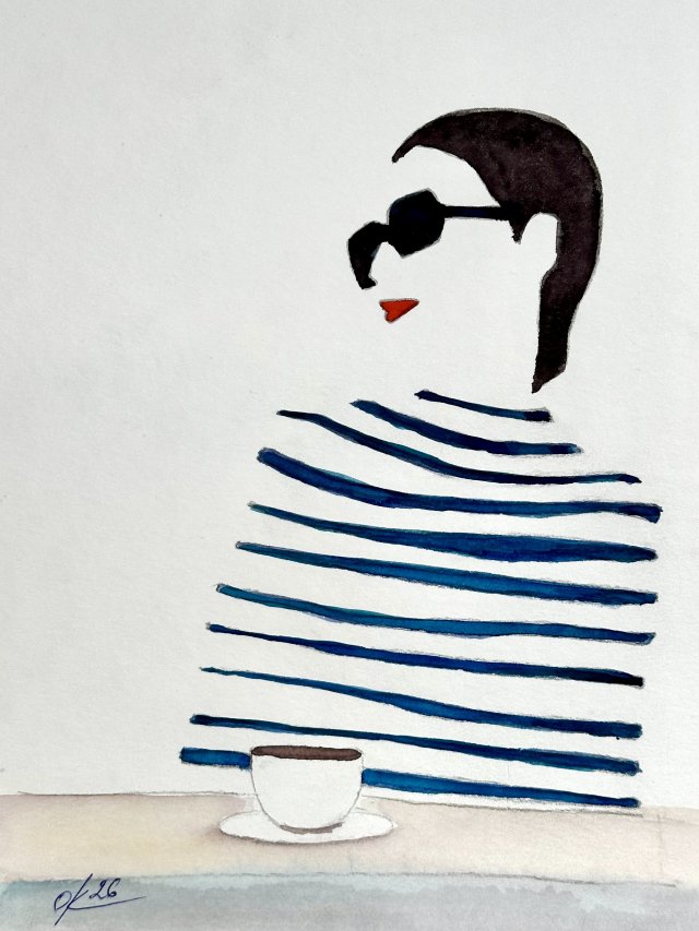 Dziewczyna w paskach, 30*21cm, Original Akwarela