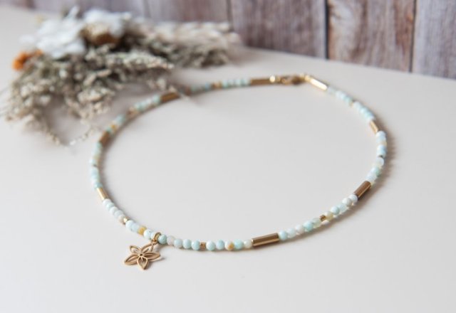 Naszyjnik choker LITTLE FLOWER - amazonit i hematyt