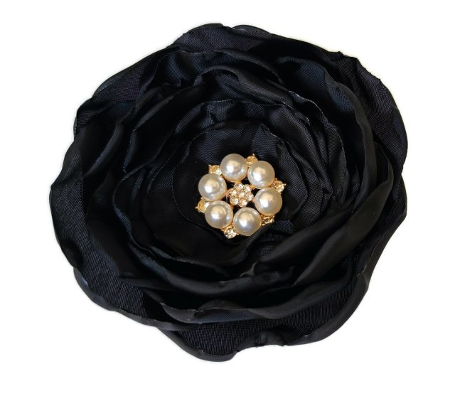 Broszka czarna kwiat 8cm