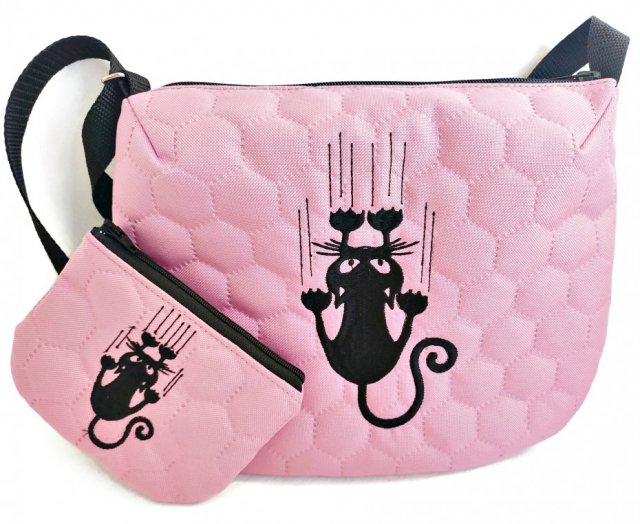 Listonoszka różowa z kotem, portfelik kotek