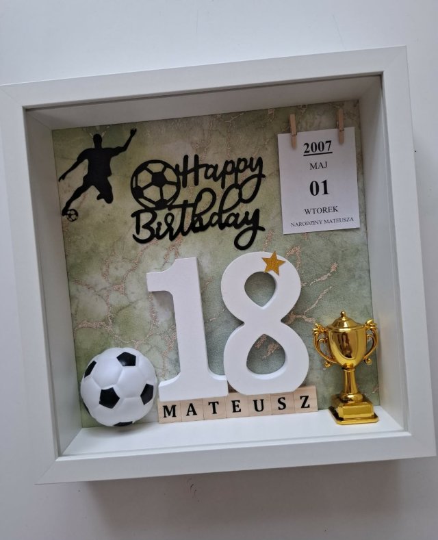Ramka z okazji urodzin 18,20,30,40,50 mężczyzna piłka nożna, piłkarz