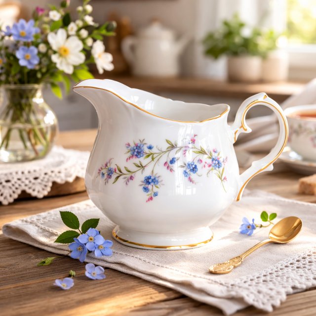 Elegancki porcelanowy dzbanuszek z motywem kwiatowym vintage