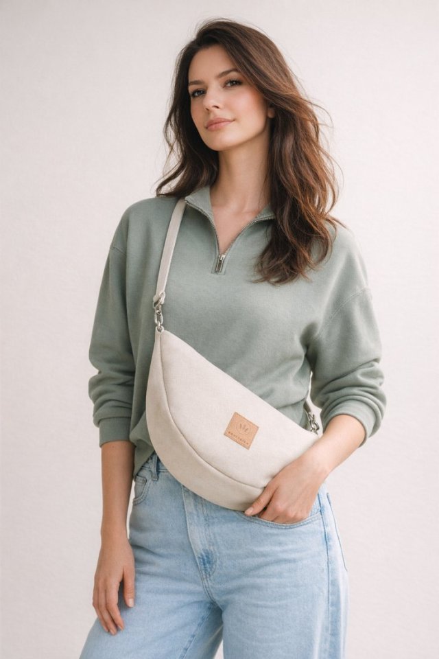 Zamszowa torebka crossbody Kremowa