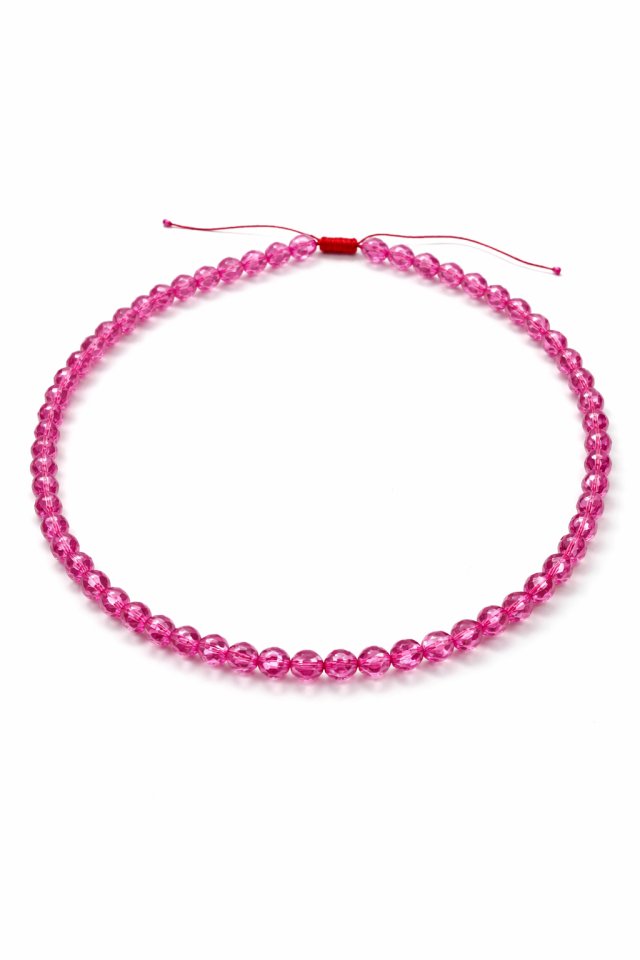Naszyjnik z Fasetowanych Różowych Kryształów na Czerwonym Sznurku - Regulowany