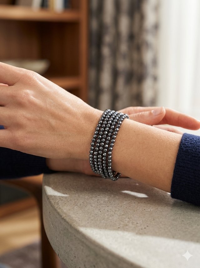 Bransoletka z fasetowanych koralików - Grafitowy Blask