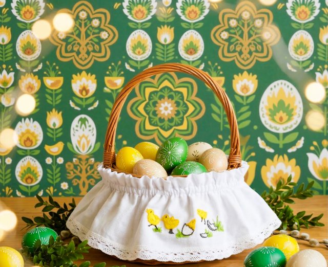 Ozdoba SERWETKA do koszyczka na gumce KURCZAKI