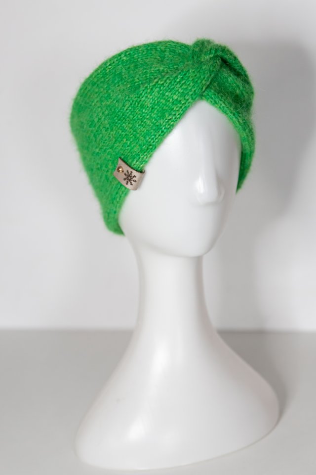 Ręcznie robiona zielona opaska Air Drops Baby Alpaca rękodzieło handmade