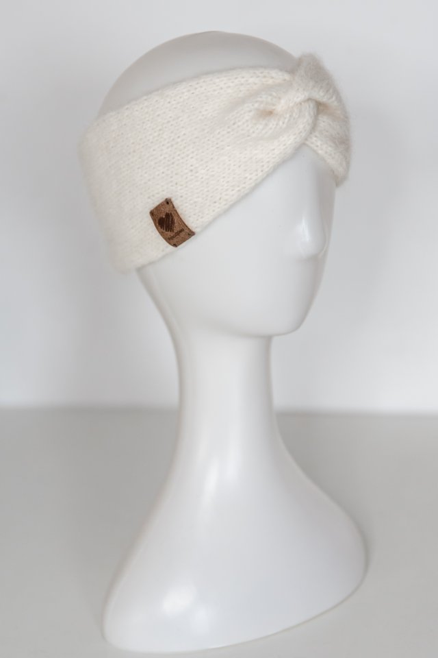 Ręcznie robiona opaska ecru Air Drops Baby Alpaca rękodzieło handmade