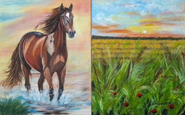 ZESTAW RĘCZNIE MALOWANYCH OBRAZÓW - DYPTYK "PULS NATURY"