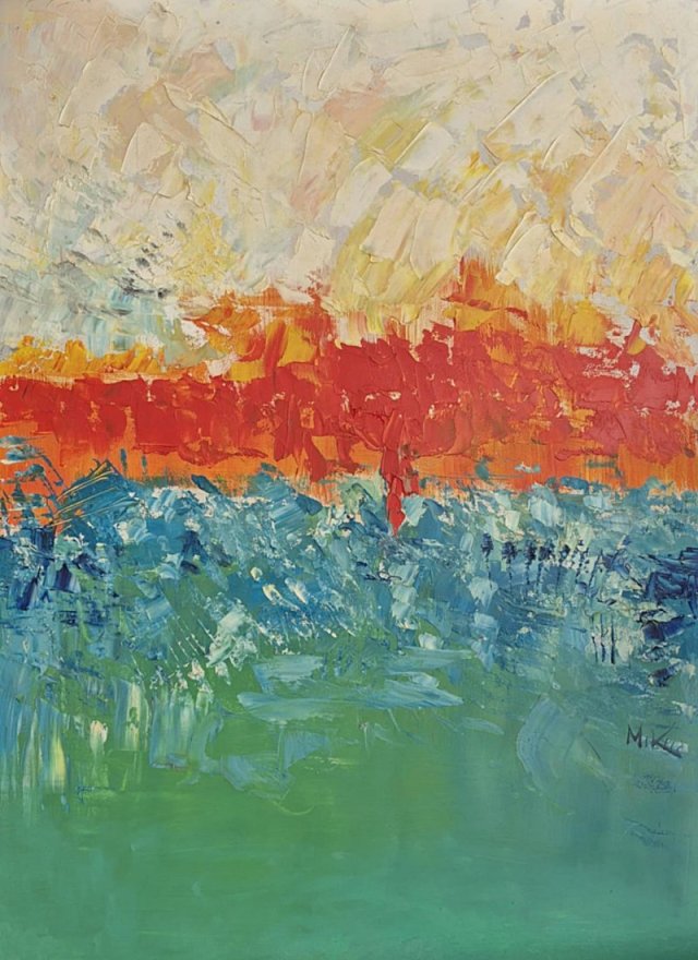 obraz do salonu abstrakcja horyzont w ogniu