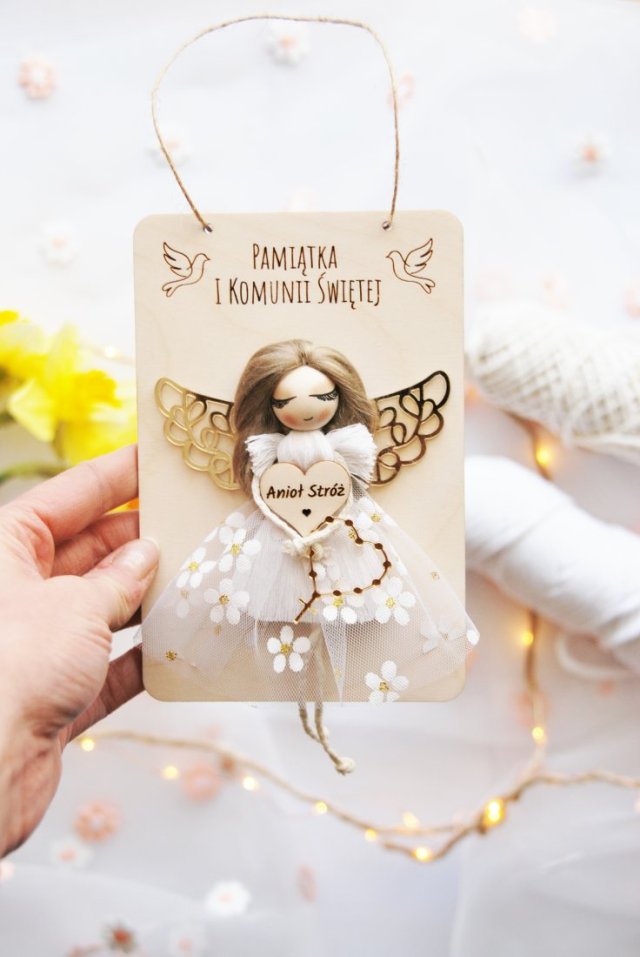Pamiątka I Komunii - tabliczka z aniołem | Prezent na komunię