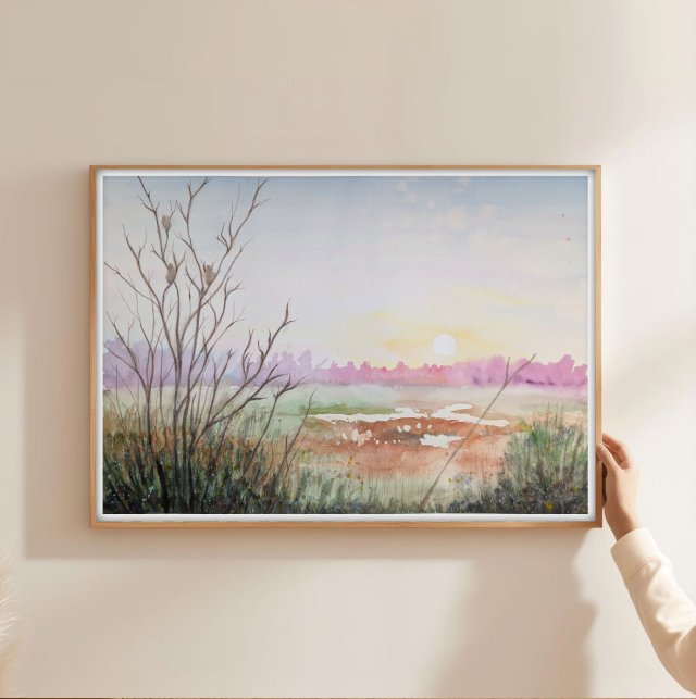 Wieczór na łące. Oryginalna akwarela A3