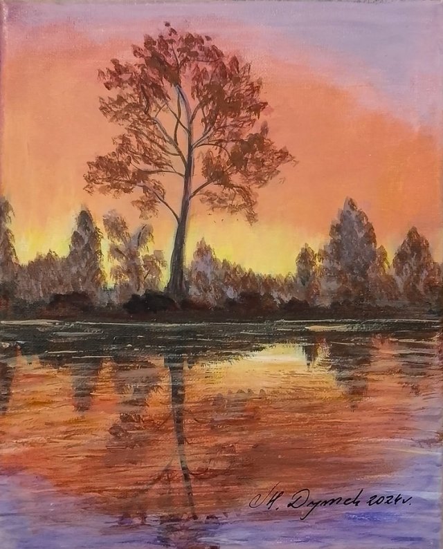 PEJZAŻ AKRYLOWY RĘCZNIE MALOWANY NA PŁÓTNIE "W PASTELOWEJ ODSŁONIE" - 30x24cm