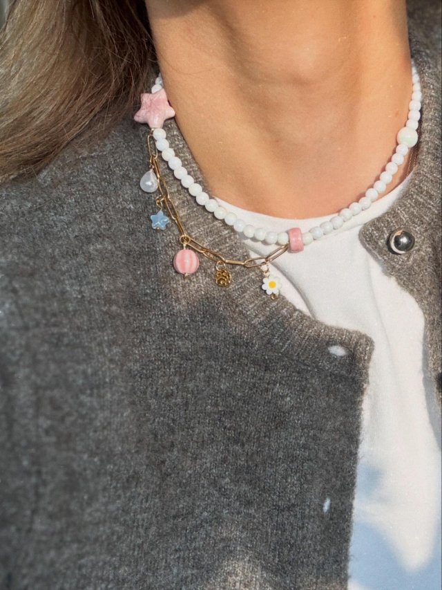 Naszyjnik z łańcuszkiem / koraliki ceramiczne / charms / choker