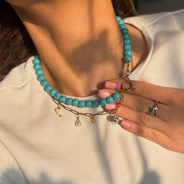 Naszyjnik turkus / choker / charms / vintage