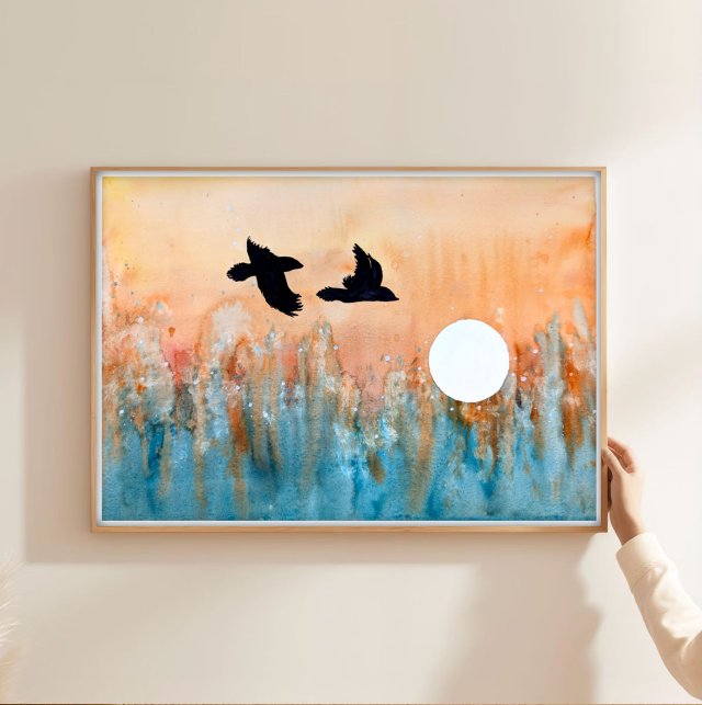 Lot nad wodą. Oryginalna akwarela A3