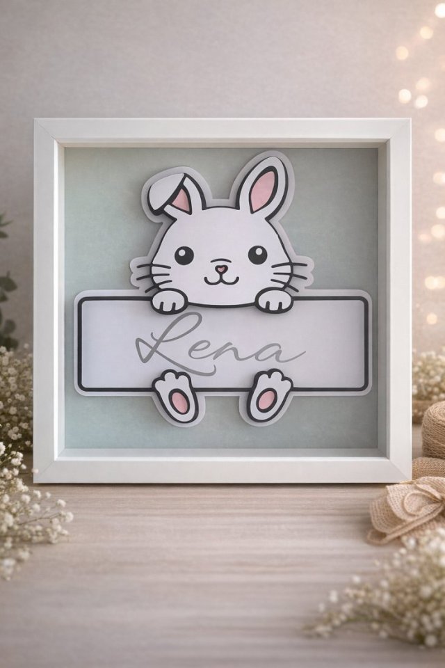 Ramka z imieniem dziecka – personalizowany prezent dla dziecka królik
