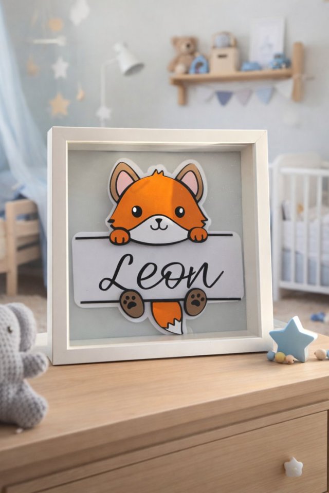 Personalizowana ramka z imieniem lis 3D – Dekoracja z Imieniem