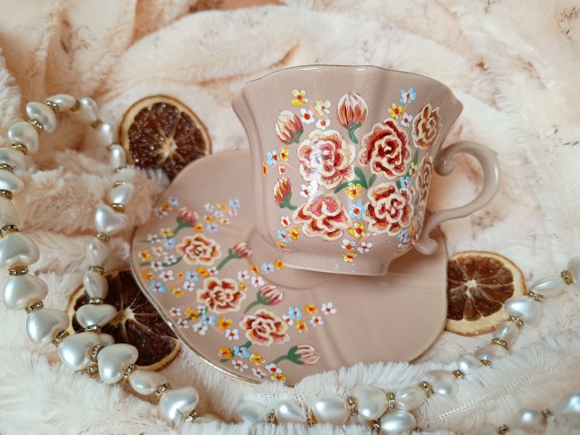 Begonie ręcznie malowany komplet