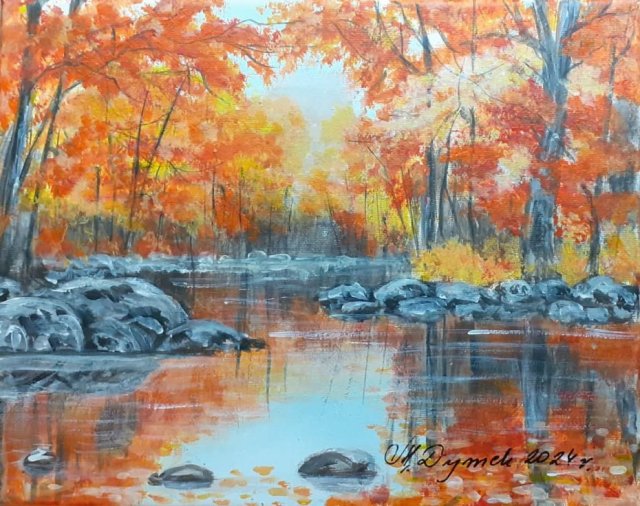 PEJZAŻ AKRYLOWY RĘCZNIE MALOWANY NA PŁÓTNIE "W BLASKU" - 24x30cm