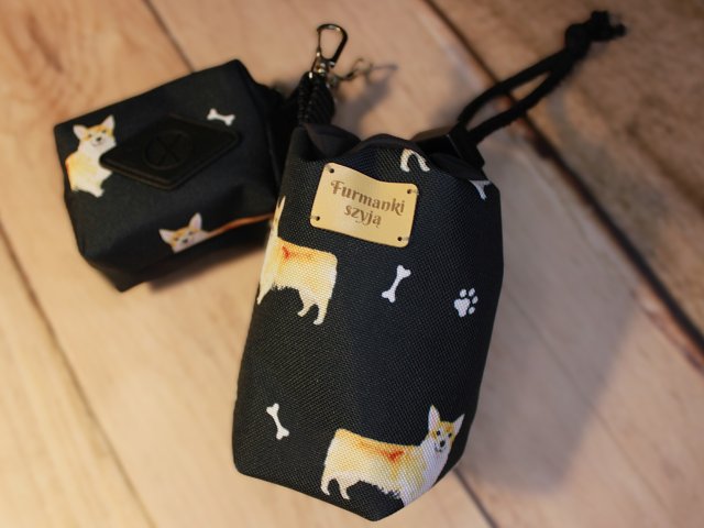 Zestaw saszetka na smaczki i woreczki # corgi