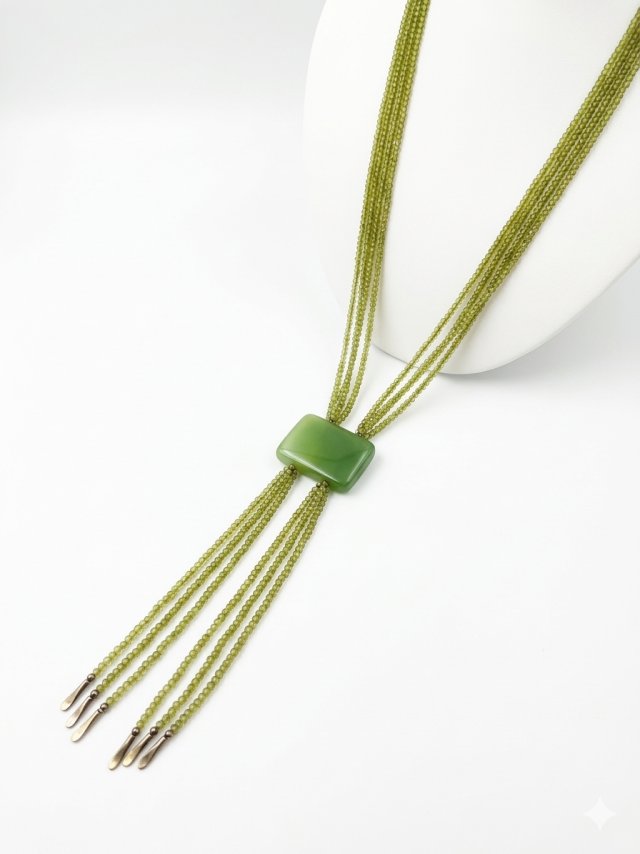 Długi Naszyjnik Boho z Zielonych Szklanych Korali - Ręcznie Pleciony z Regulowanym Zapięciem