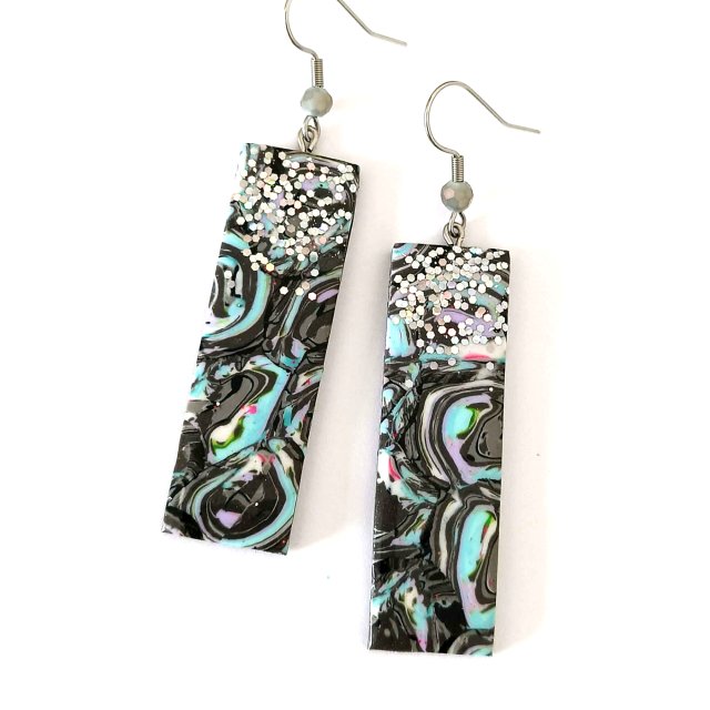 Szare Marmurkowe Kolczyki Prostokąty