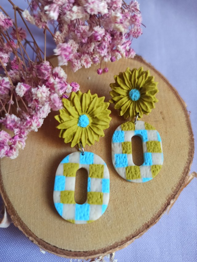 Kolczyki z gliny polimerowej wiosenna kratka