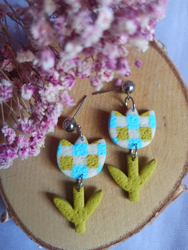 Kolczyki z gliny polimerowej wiosenna kratka