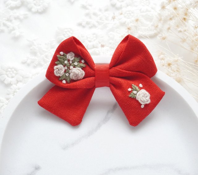 HAFTOWANA Spinka / opaska do włosów świąteczna kokarda CZERWONA | HSK49