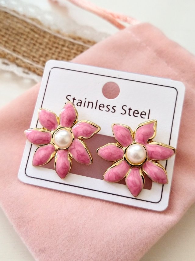 Kolczyki różowe kwiaty