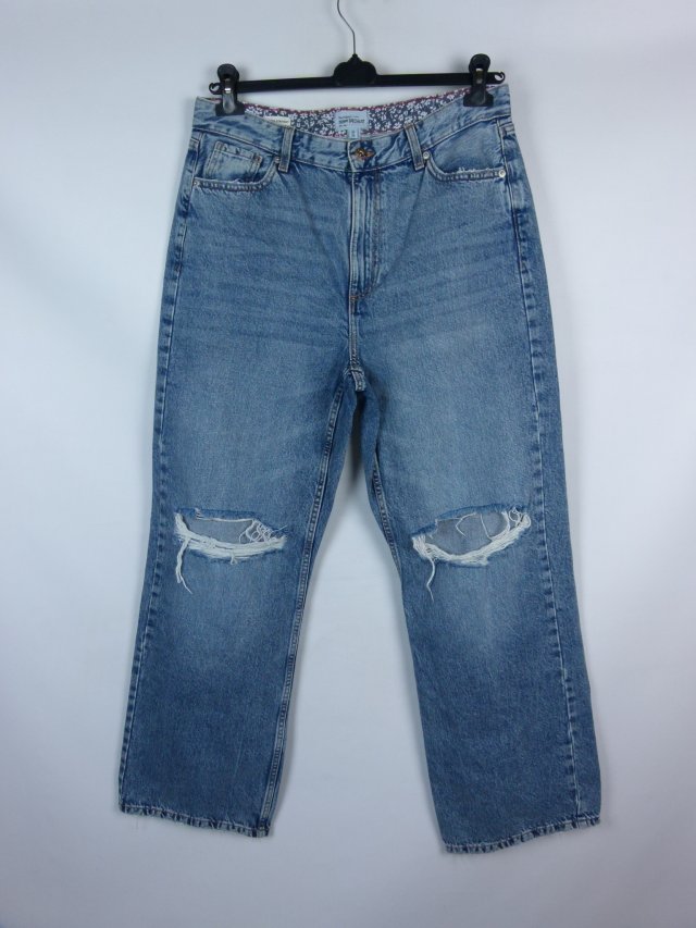 River Island straight jeans proste spodnie dżins dziury 14 / 42