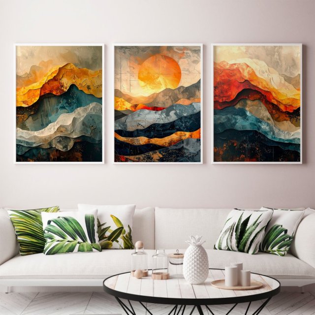 ZESTAW PLAKATÓW 3x 50x70 cm Tryptyk abstrakcyjne pejzaże  (set250)