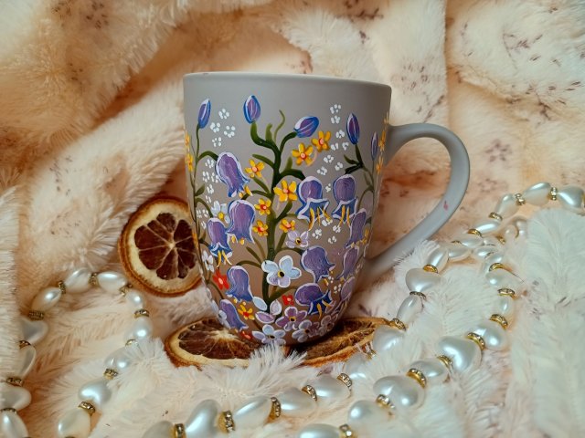 Polne kwiatki ręcznie malowany kubek 300 ml.