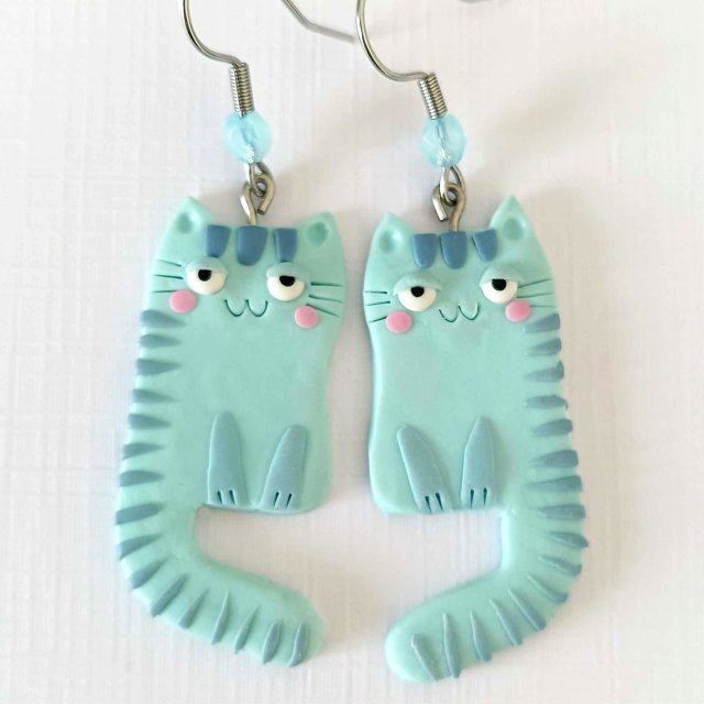 Kolczyki Śmieszne Niebieskie Koty